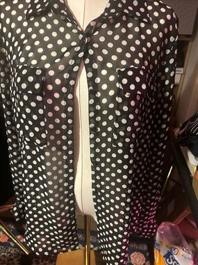 Forever 21 sheer black and white polka dot button up size M